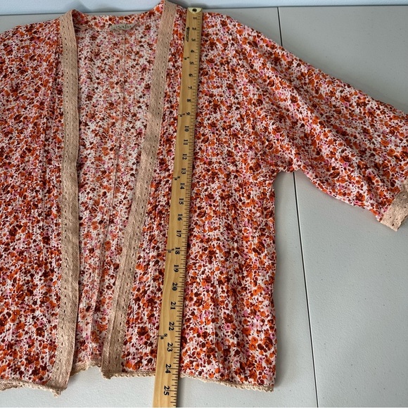 Ditsy Floral Kimono Lace Trim Orange OS - Picture 8 of 9